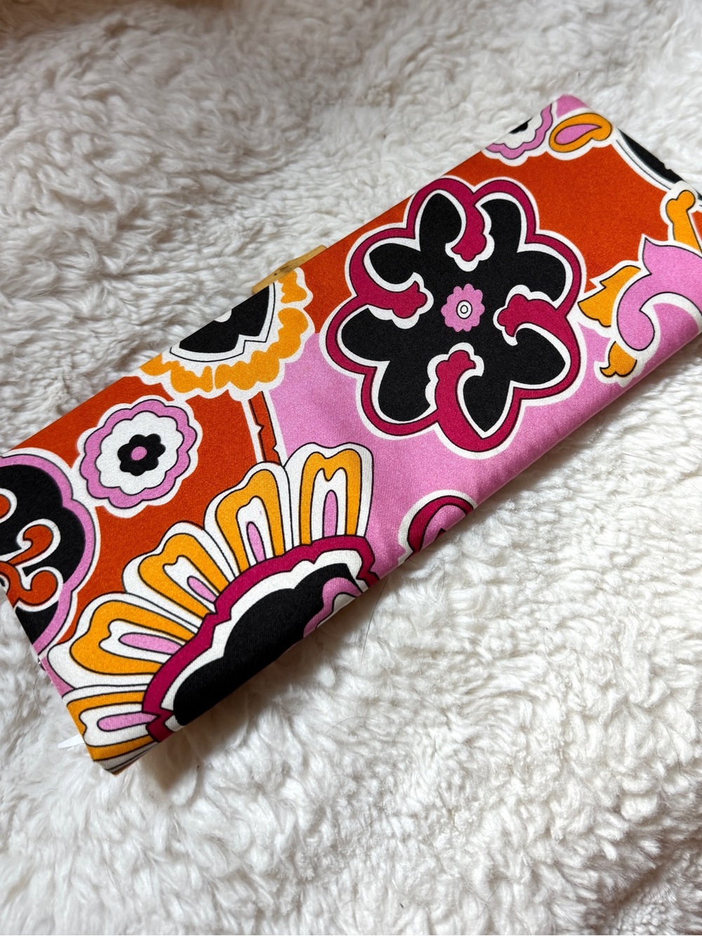 Banana Republic Retro Clutch Silk-Feel in Scarf pattern Pink & Orange color pop